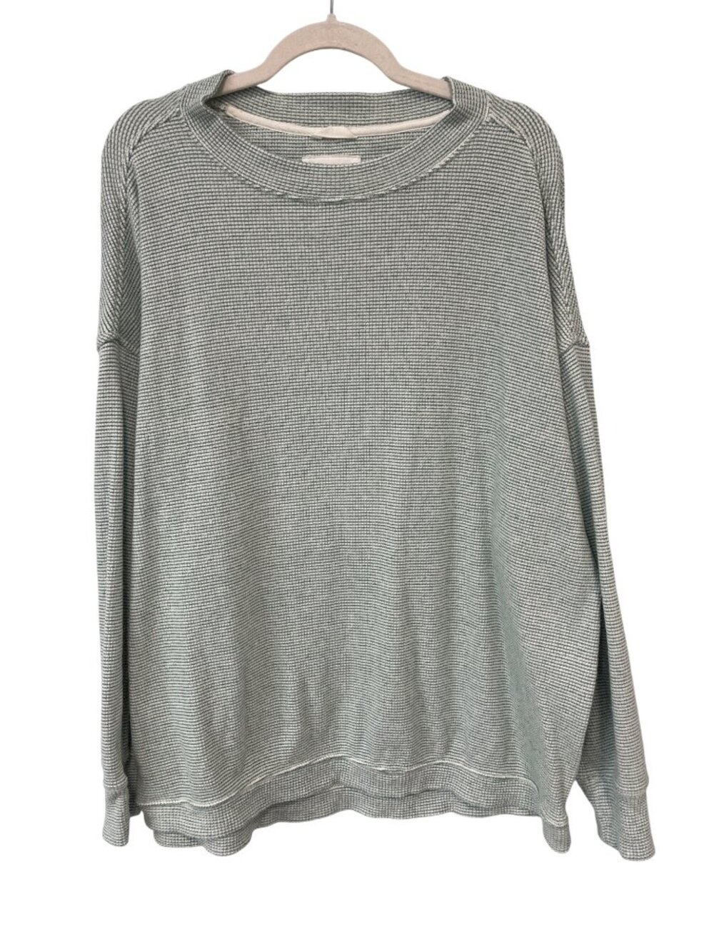 Aerie Sweater Medium Oversized Waffle Knit Long Sleeve Pullover Green Relaxed